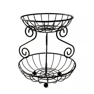 Spectrum Scroll 2 Tier Fruit Basket Stand Decorative Stacked Fruit Tower Black